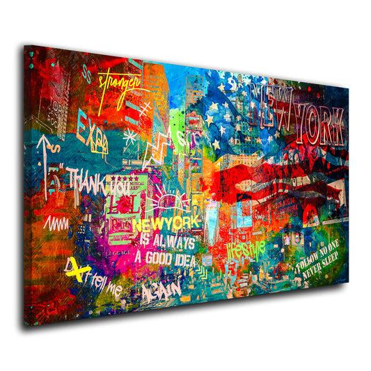 Quadro stampa su tela New York Never Sleeps Times Square Pop Art - Artedinoi