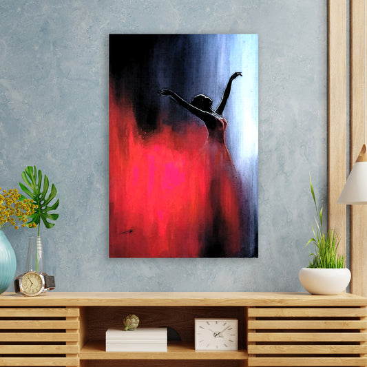 Quadro stampa su tela ballerrina abito rosso Abstract Blue Edition