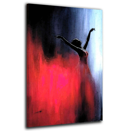 Quadro stampa su tela ballerrina abito rosso Abstract Blue Edition