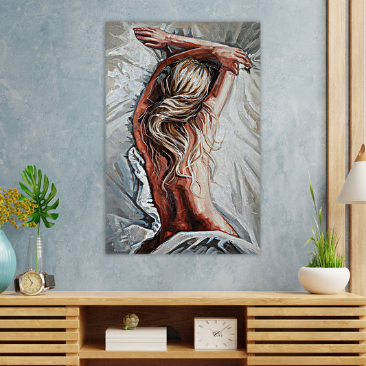 Quadro stampa su tela erotico donna bellissima nel letto