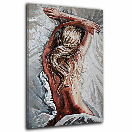 Quadro stampa su tela erotico donna bellissima nel letto