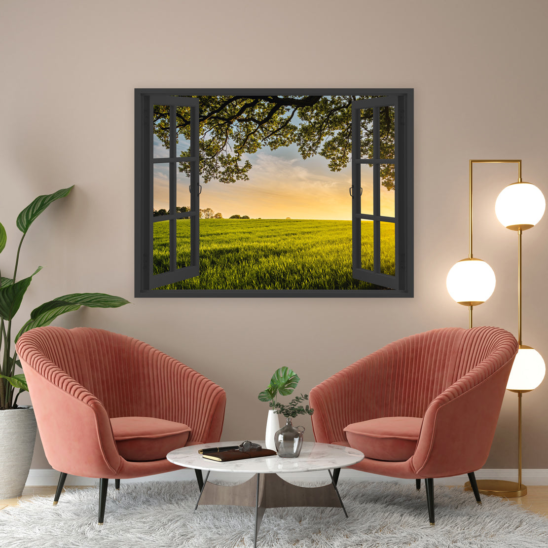 Quadro stampa su tela finestra aperta Landscape View Style