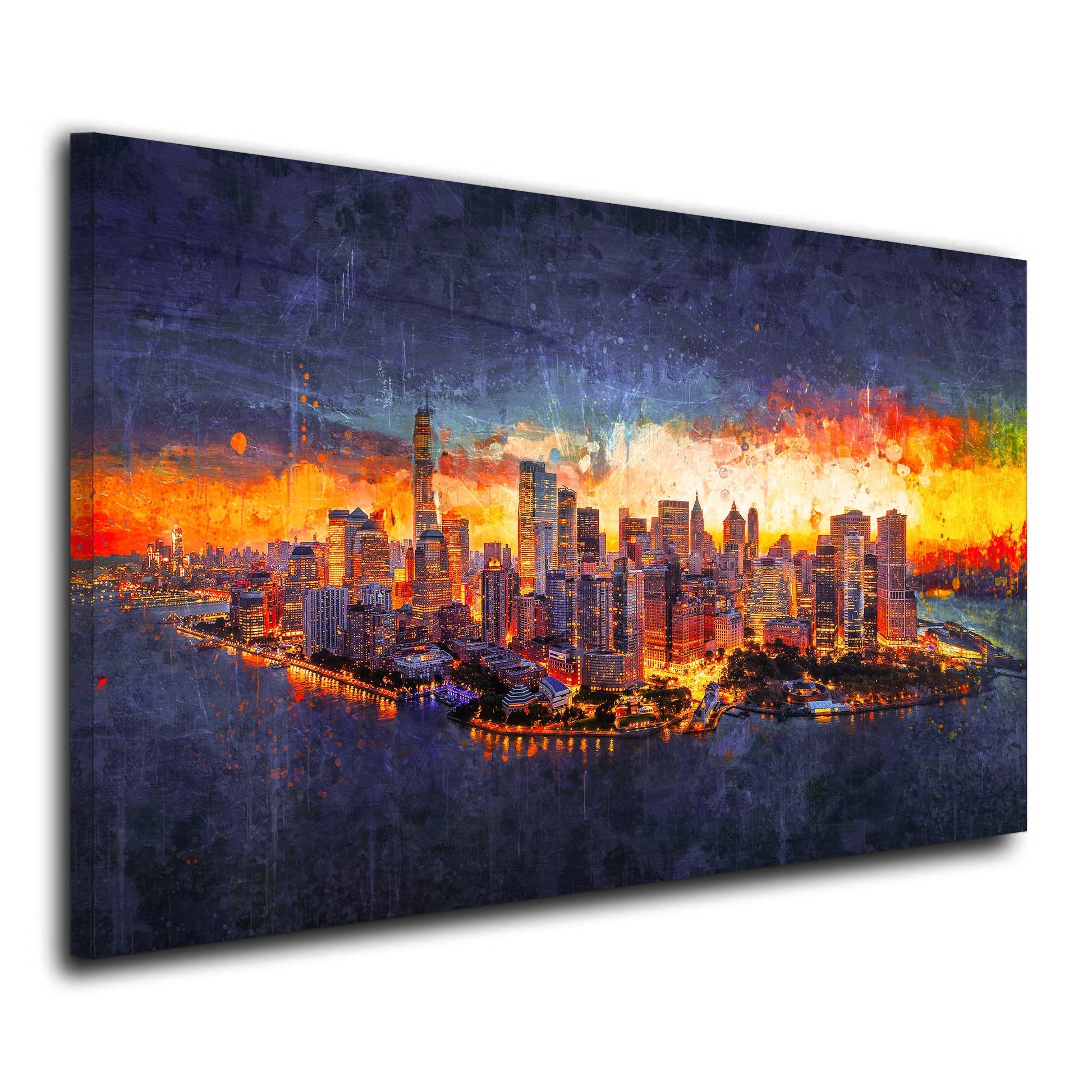 Quadro stampa su tela Manhattan New York Fire Light Style, abstrakt, USA