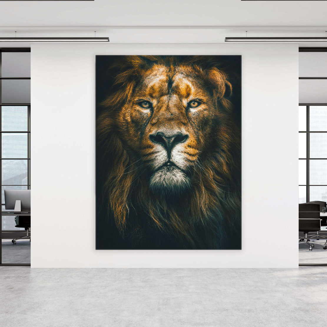 Quadro stampa su tela moderno leone testa Brown Style