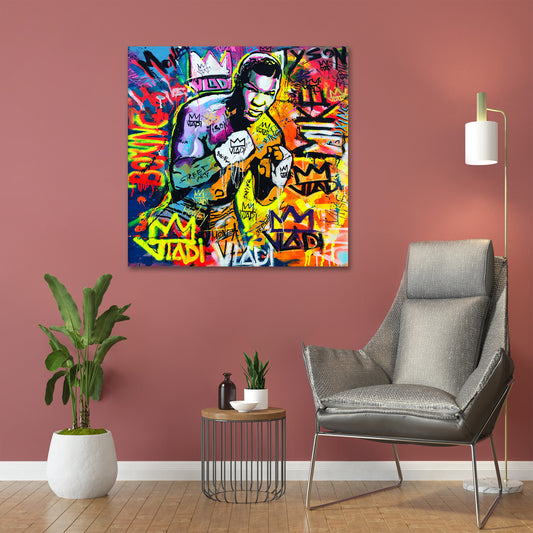Quadro moderno stampa su tela Pop Art pugile Tyson Colour Style