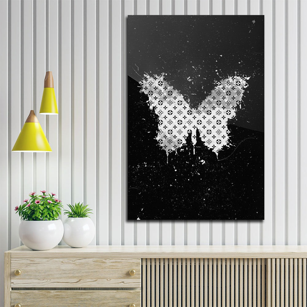 Quadro stampa su tela farfalla Glamour Style bianco & nero, arte moderna